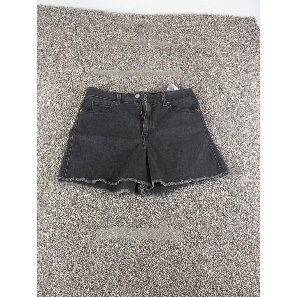 Signature Levi Strauss Heritage High Rise Shorts Black Denim Raw Hem Size 8 W29
